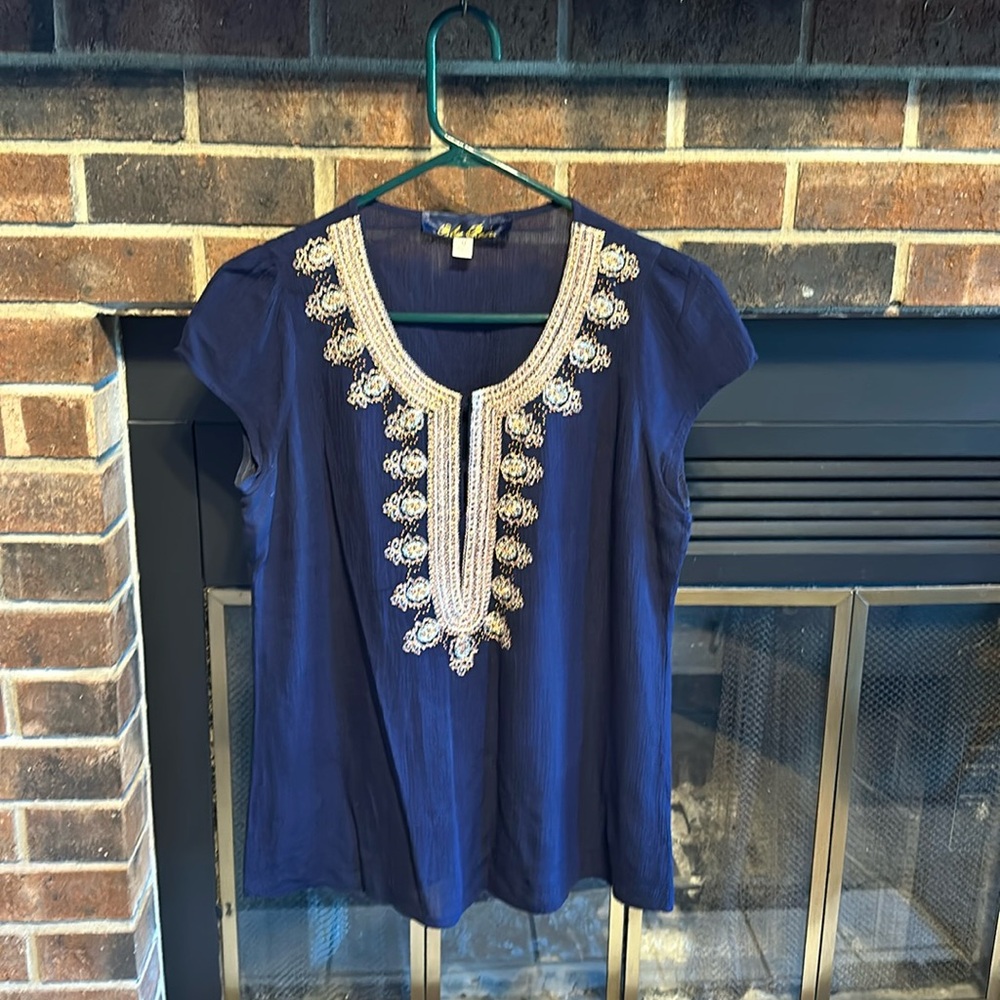 EUC Embroidered Blue Rain Top